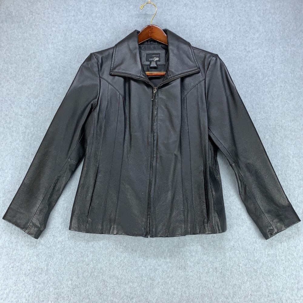 East 5th Leather Jacket Women PL Black Petite Large Zip Front Collared Coat